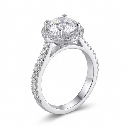 White Gold Ring Women's - 14k White Gold Halo Moissanite Ring 1ct Center Stone