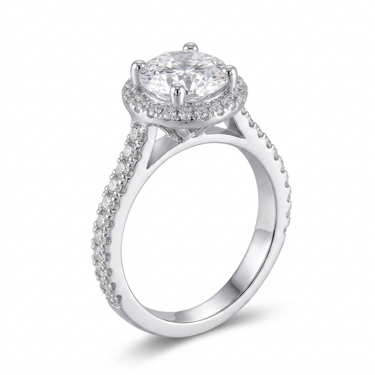 White Gold Ring Women's - 14k White Gold Halo Moissanite Ring 1ct Center Stone