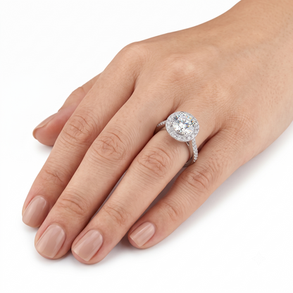 White Gold Ring Women's - 14k White Gold Halo Moissanite Ring 1ct Center Stone