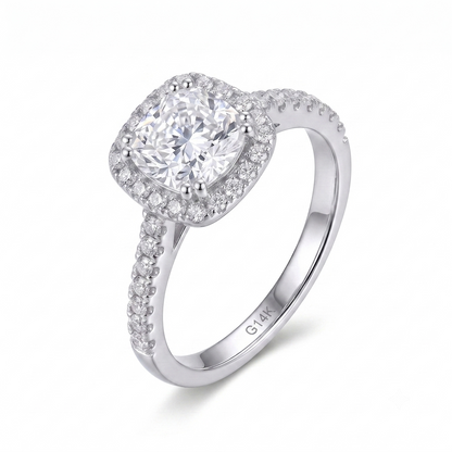 14k White Gold Oval Wedding Ring Halo Moissanite 1ct Center Stone