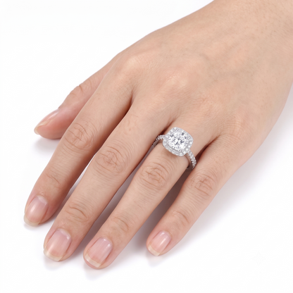 14k White Gold Oval Wedding Ring Halo Moissanite 1ct Center Stone