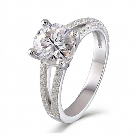 Platinum Plated Silver Moissanite Dual Band Ring 1ct & 2ct Options