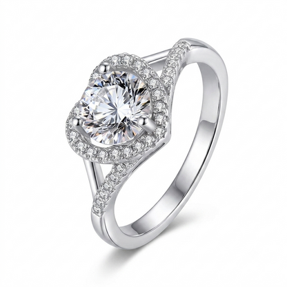 14k White Gold Heart Shaped Halo Moissanite Ring 1ct Center Stone | Unique Engagement Ring Bands