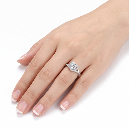 14k White Gold Heart Shaped Halo Moissanite Ring 1ct Center Stone | Unique Engagement Ring Bands