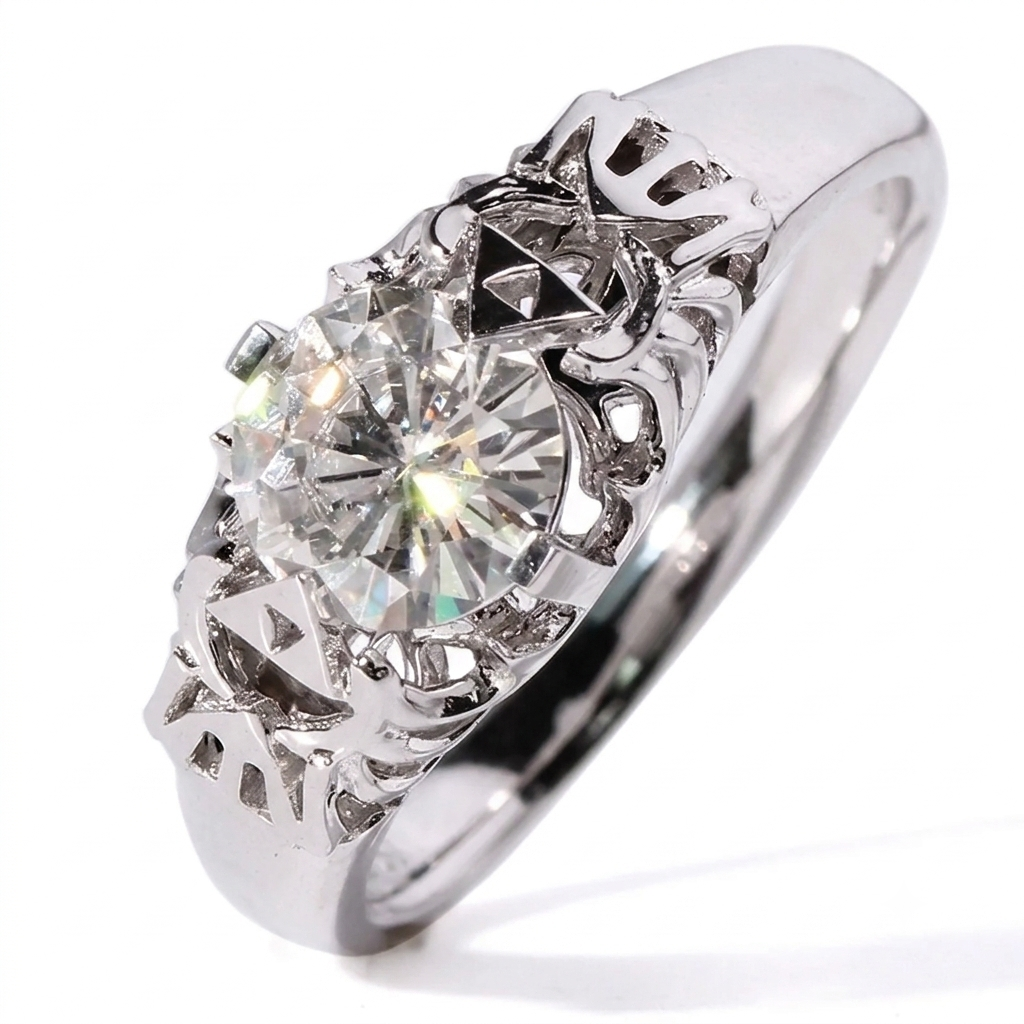14k White Gold Unique Moissanite Triforce Engagement Ring 1ct