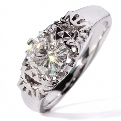 14k White Gold Unique Moissanite Triforce Engagement Ring 1ct