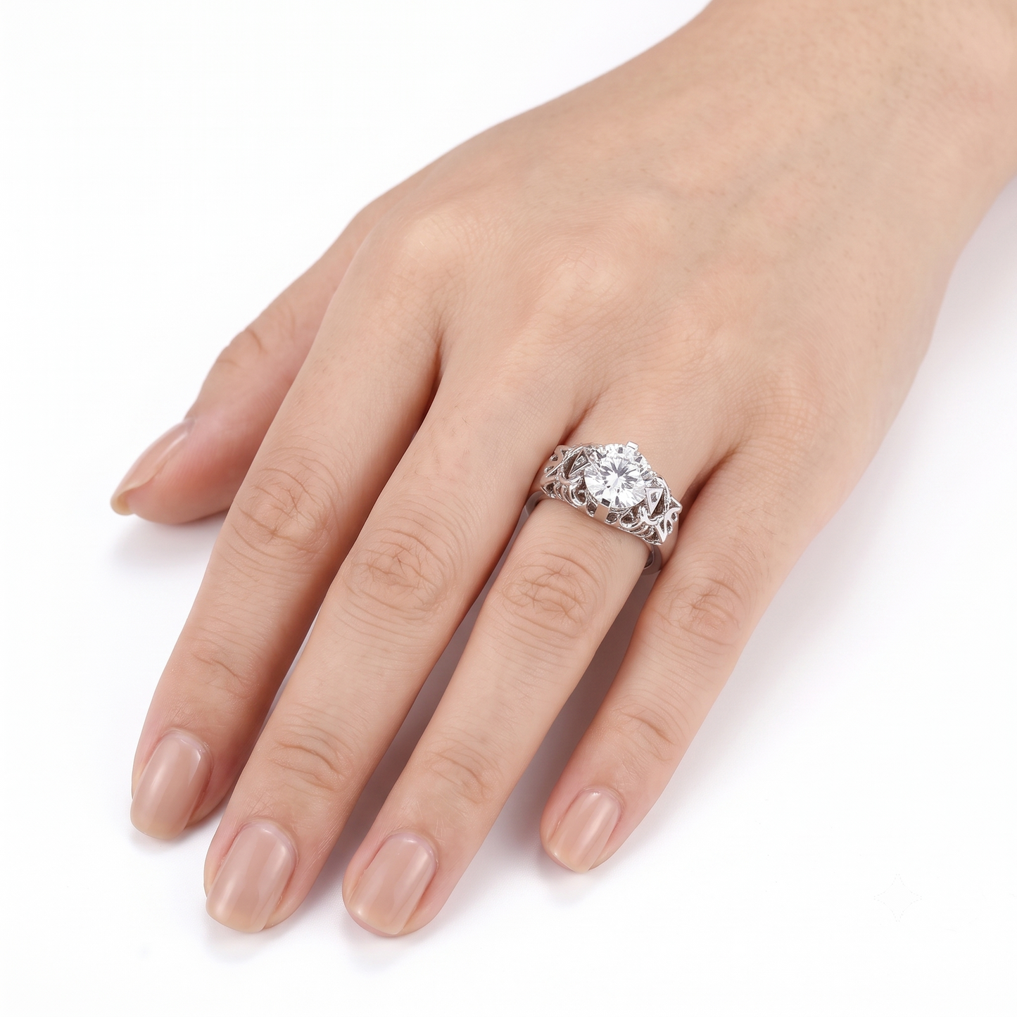 14k White Gold Unique Moissanite Triforce Engagement Ring 1ct