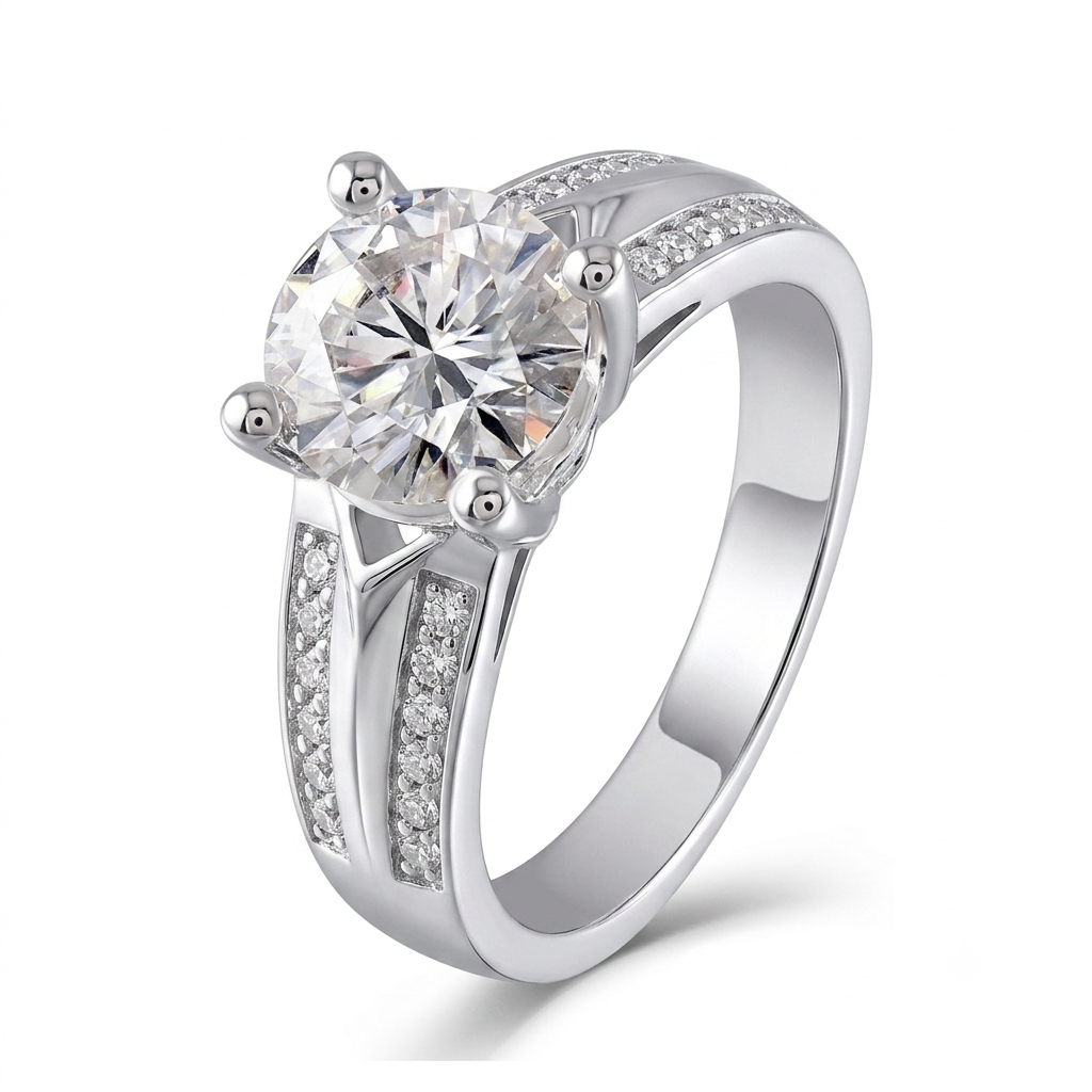 White Gold Plated Silver Double Band Promise Ring / Dual Band Moissanite Ring 1ct