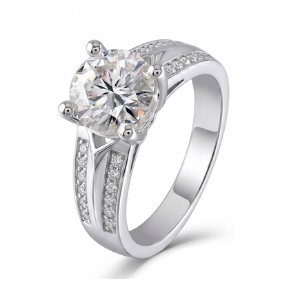 White Gold Plated Silver Double Band Promise Ring / Dual Band Moissanite Ring 1ct
