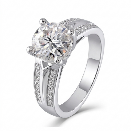 White Gold Plated Silver Double Band Promise Ring / Dual Band Moissanite Ring 1ct