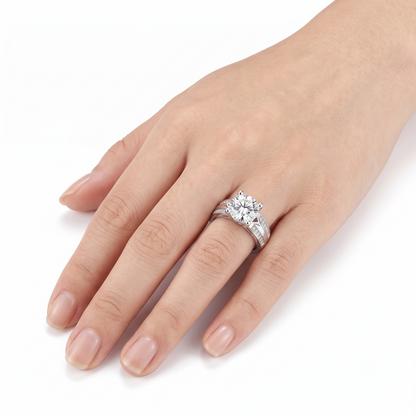 White Gold Plated Silver Double Band Promise Ring / Dual Band Moissanite Ring 1ct