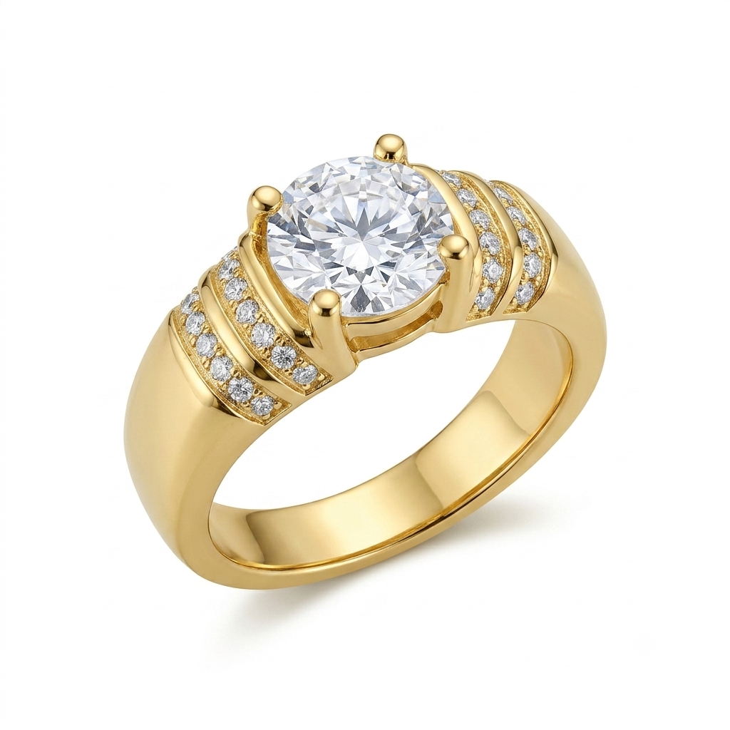 Resizable White Or Yellow Gold Plated Moissanite Adjustable Ring Jewelry 1ct Stone