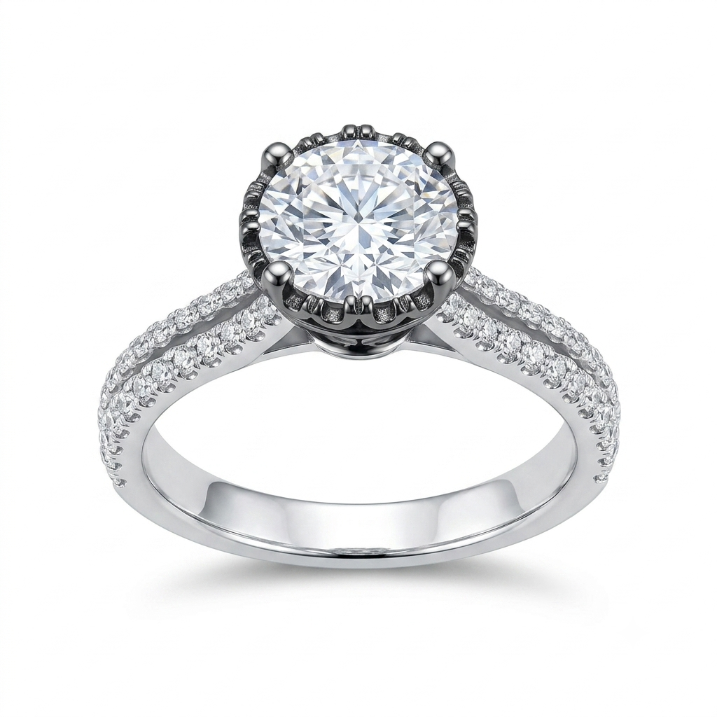 Platinum Ring Wedding - Platinum Plated Silver Moissanite Ring 1ct Center Stone
