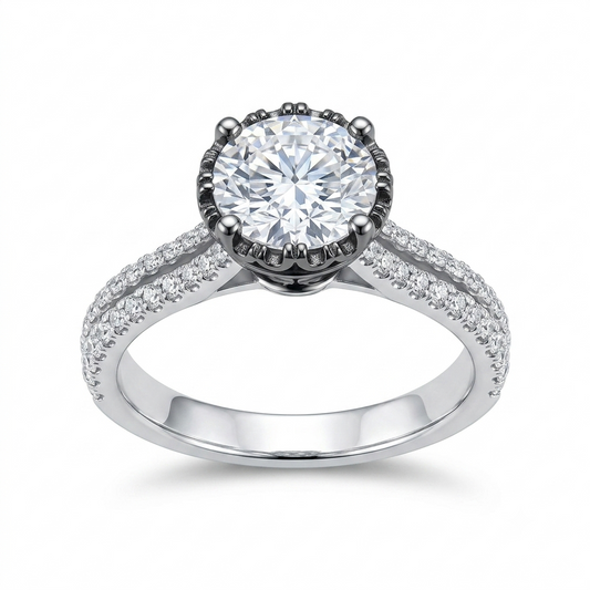 Platinum Ring Wedding - Platinum Plated Silver Moissanite Ring 1ct Center Stone