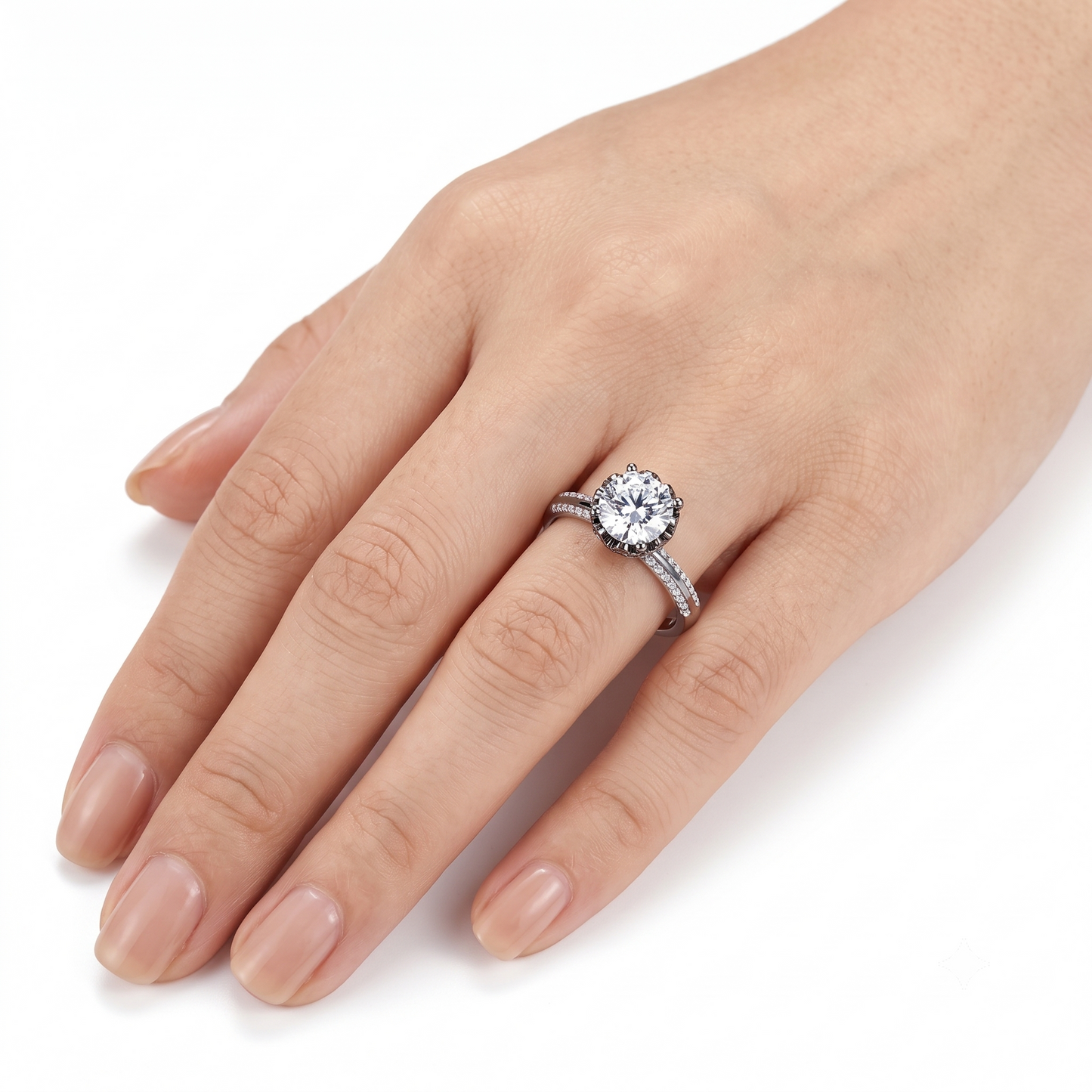 Platinum Ring Wedding - Platinum Plated Silver Moissanite Ring 1ct Center Stone