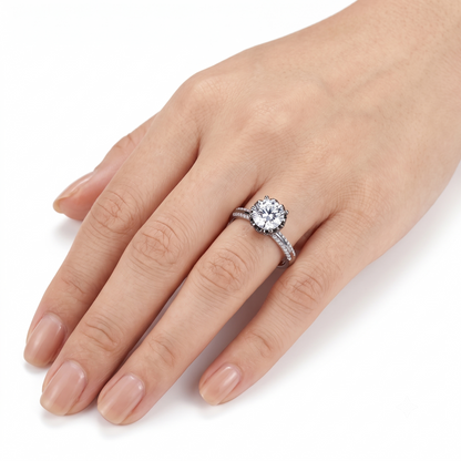 Platinum Ring Wedding - Platinum Plated Silver Moissanite Ring 1ct Center Stone