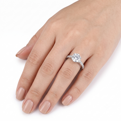 Platinum Plated Silver Moissanite Affordable Engagement Ring 2ct Center Stone