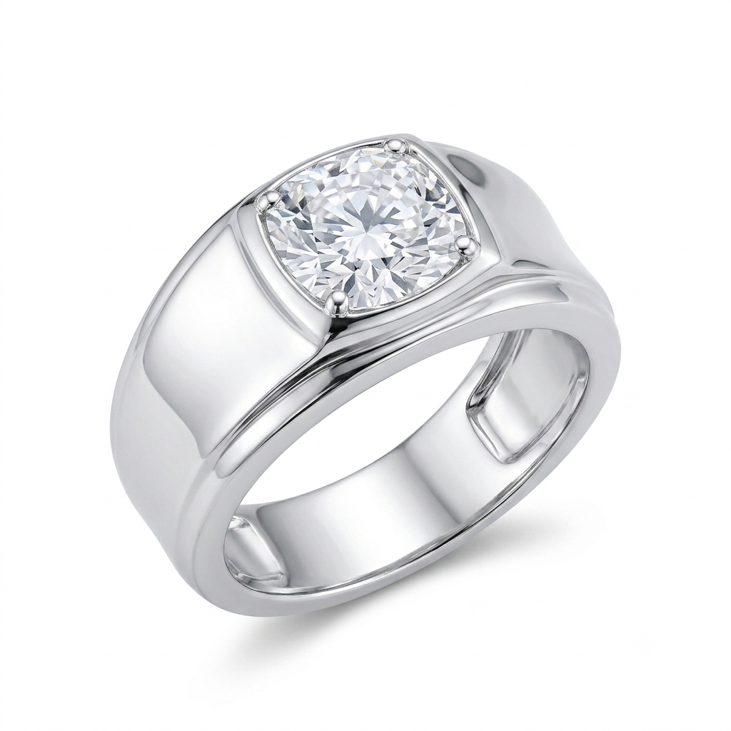 Platinum Plated Silver Wide Band Women Moissanite Ring 2ct