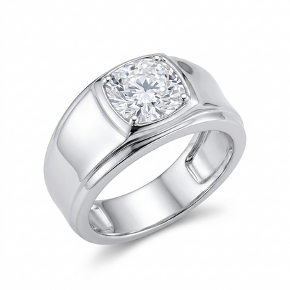Platinum Plated Silver Wide Band Women Moissanite Ring 2ct