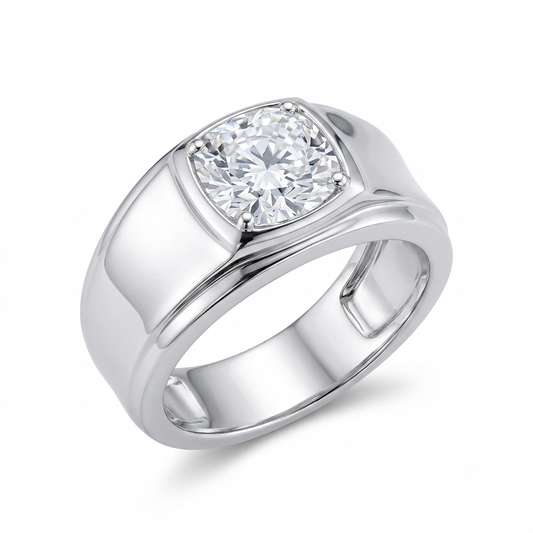 Platinum Plated Silver Wide Band Women Moissanite Ring 2ct