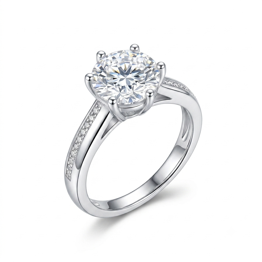 White Gold Plated Silver Moissanite Ring 1ct & 2ct Options