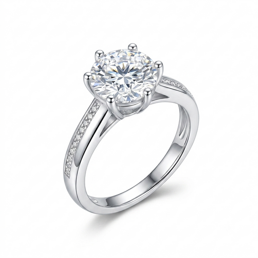White Gold Plated Silver Moissanite Ring 1ct & 2ct Options