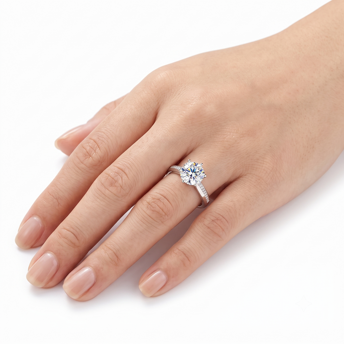 White Gold Plated Silver Moissanite Ring 1ct & 2ct Options