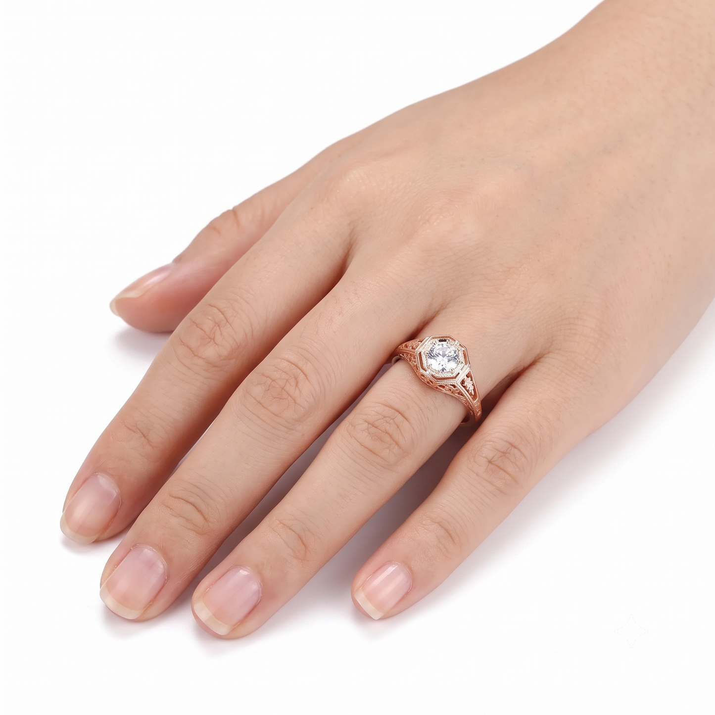14k Rose Gold Vintage / Unique Moissanite Ring 0.4ct | Moissanite Women's Wedding Bands