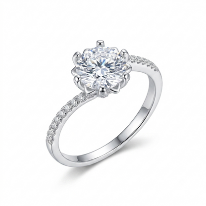 Platinum Plated Silver Moissanite Ring 1ct Center Stone