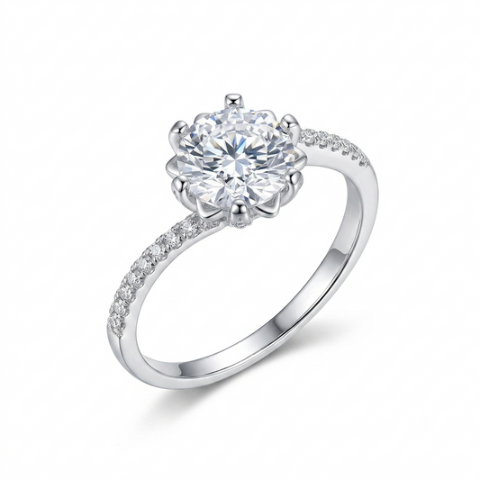 Platinum Plated Silver Moissanite Ring 1ct Center Stone