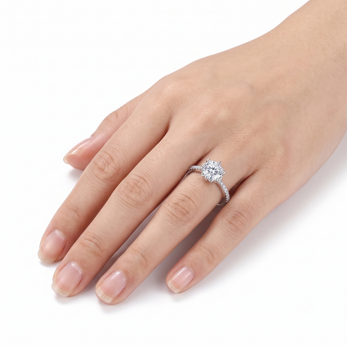 Platinum Plated Silver Moissanite Ring 1ct Center Stone