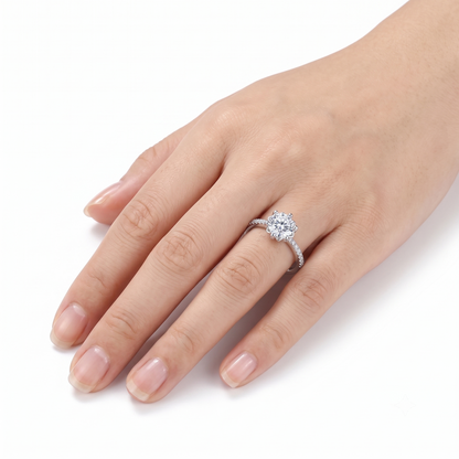 Platinum Plated Silver Moissanite Ring 1ct Center Stone