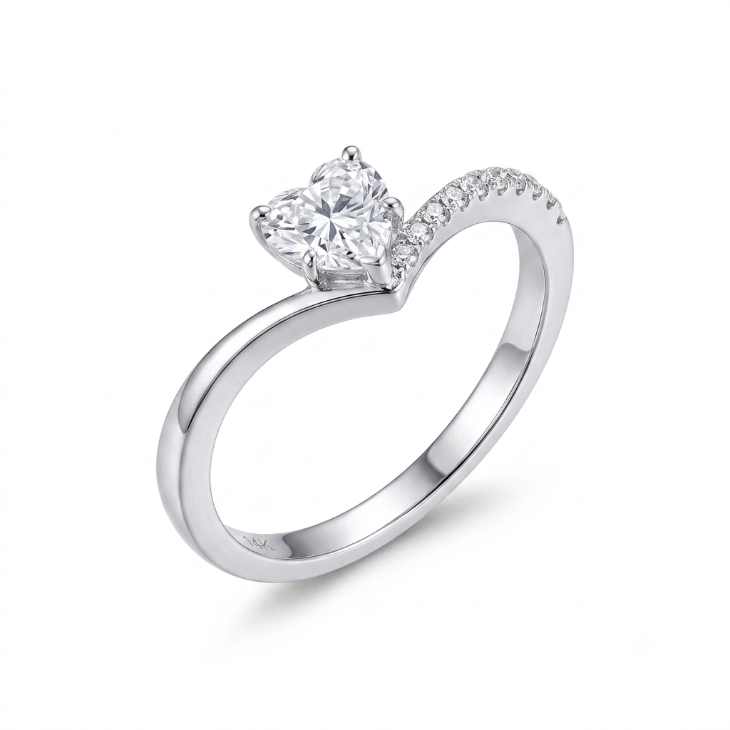 14k White / Yellow / Rose Gold Heart Cut Moissanite Ring 0.5ct
