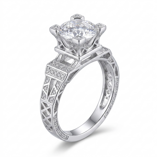 White Gold Plated Silver Vintage Moissanite Ring 1ct Center Stone / Nice Engagement Ring Brands