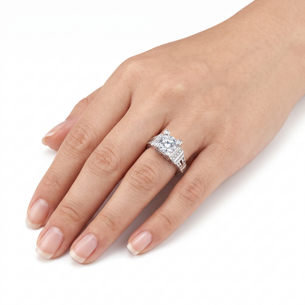 White Gold Plated Silver Vintage Moissanite Ring 1ct Center Stone / Nice Engagement Ring Brands