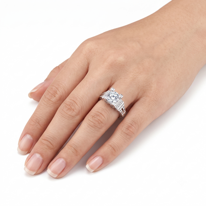 White Gold Plated Silver Vintage Moissanite Ring 1ct Center Stone / Nice Engagement Ring Brands