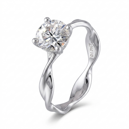 14k White Gold Twisted Band Ring Moissanite 1ct