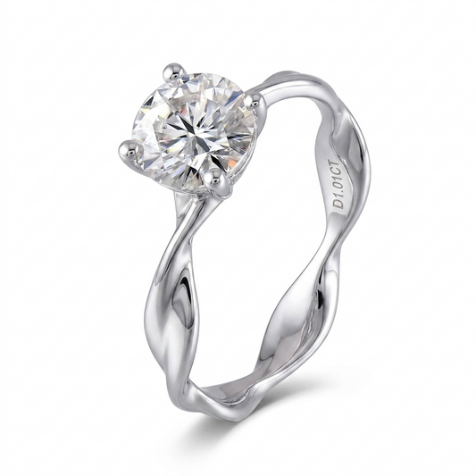 14k White Gold Twisted Band Ring Moissanite 1ct