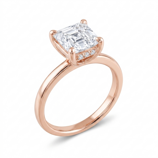 14k Rose Gold Asscher Cut Moissanite 1.5 Carat Engagement Ring Total