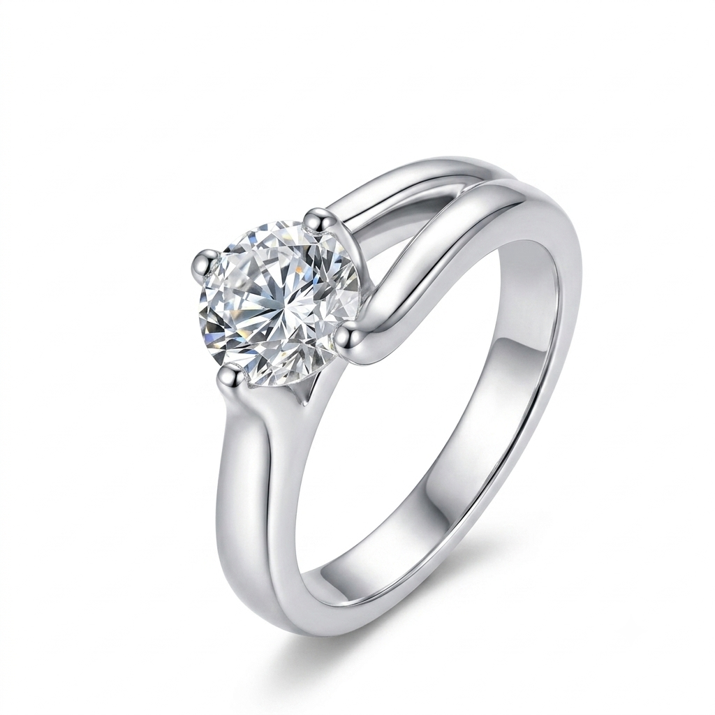 White Gold Plated 925 Silver Moissanite Engagement Ring 1ct