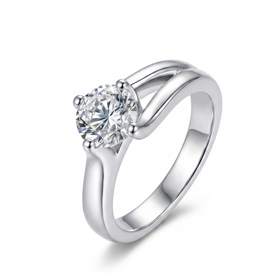 White Gold Plated 925 Silver Moissanite Engagement Ring 1ct