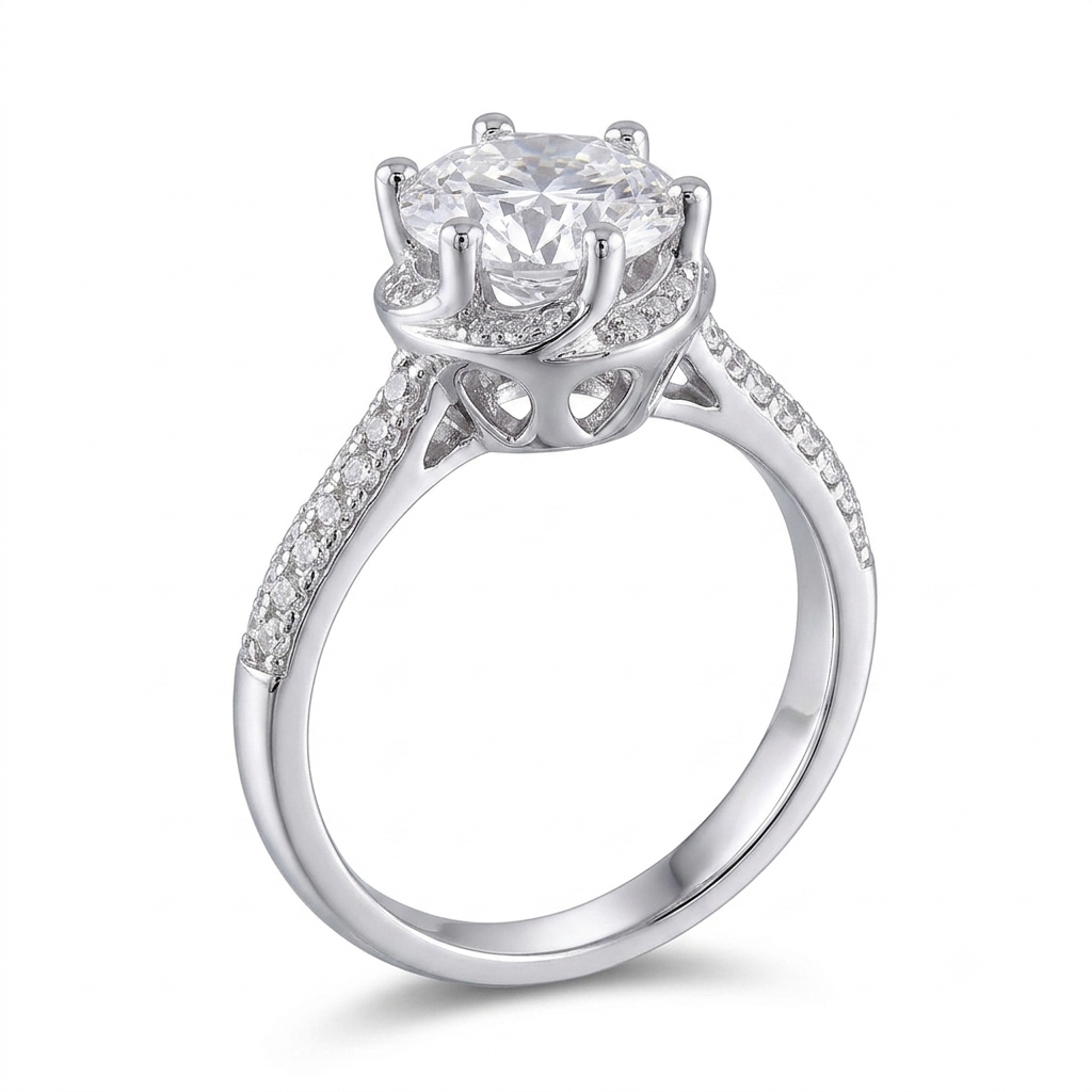 Cool Engagement Gift - White Gold Plated Silver Halo Moissanite Engagement Ring 1ct Center Stone