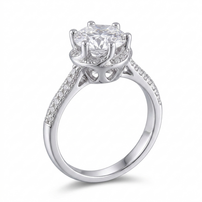 Cool Engagement Gift - White Gold Plated Silver Halo Moissanite Engagement Ring 1ct Center Stone