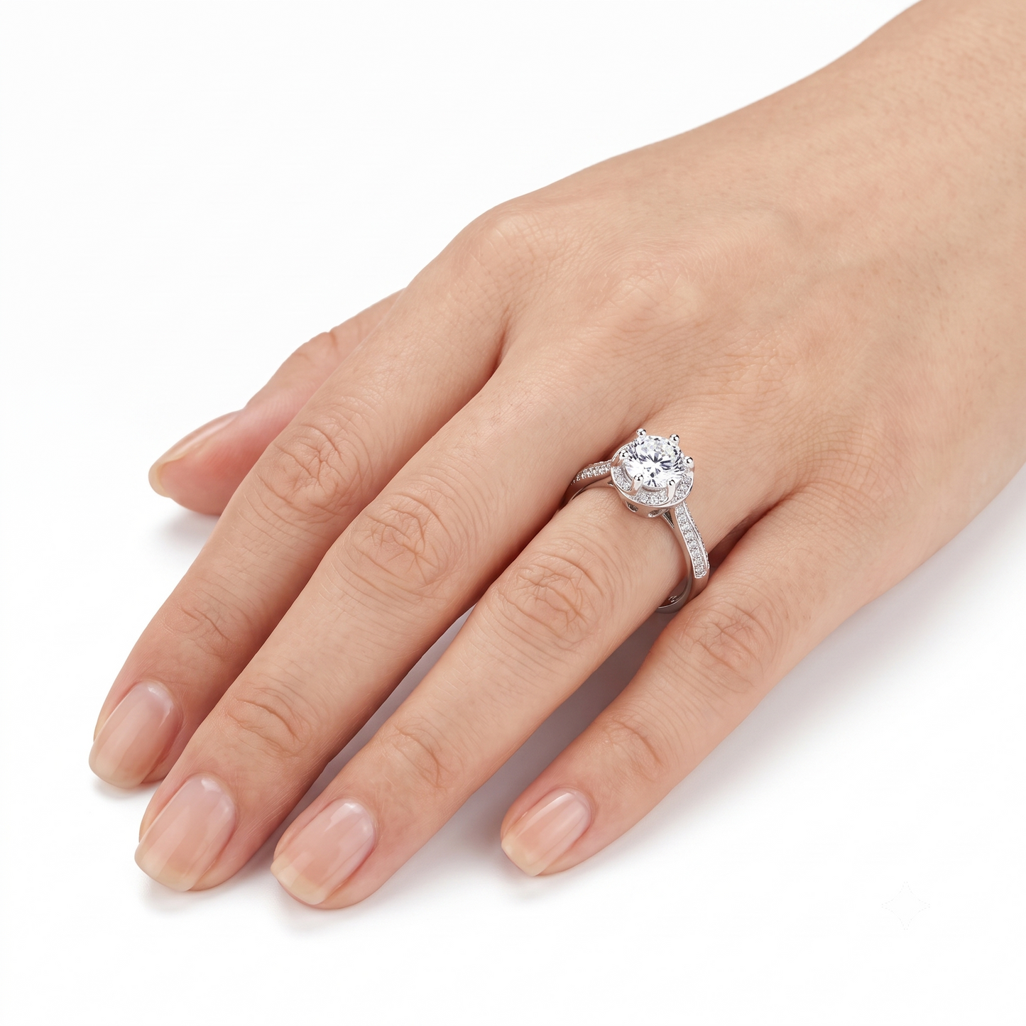 Cool Engagement Gift - White Gold Plated Silver Halo Moissanite Engagement Ring 1ct Center Stone