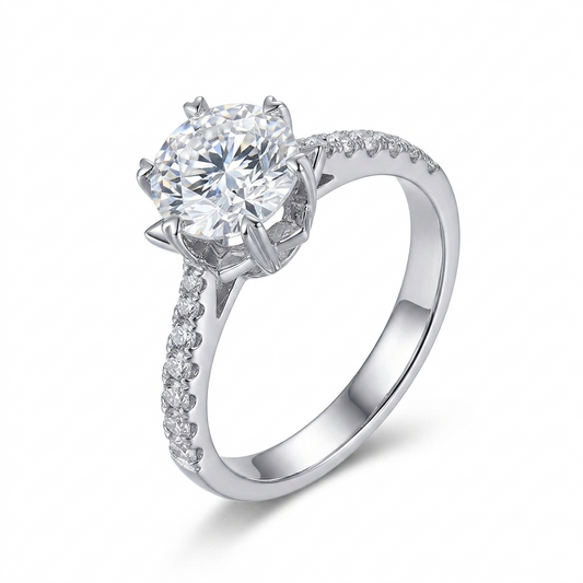 Classy Engagement Ring - 14k White Gold Moissanite Ring 1ct Center Stone