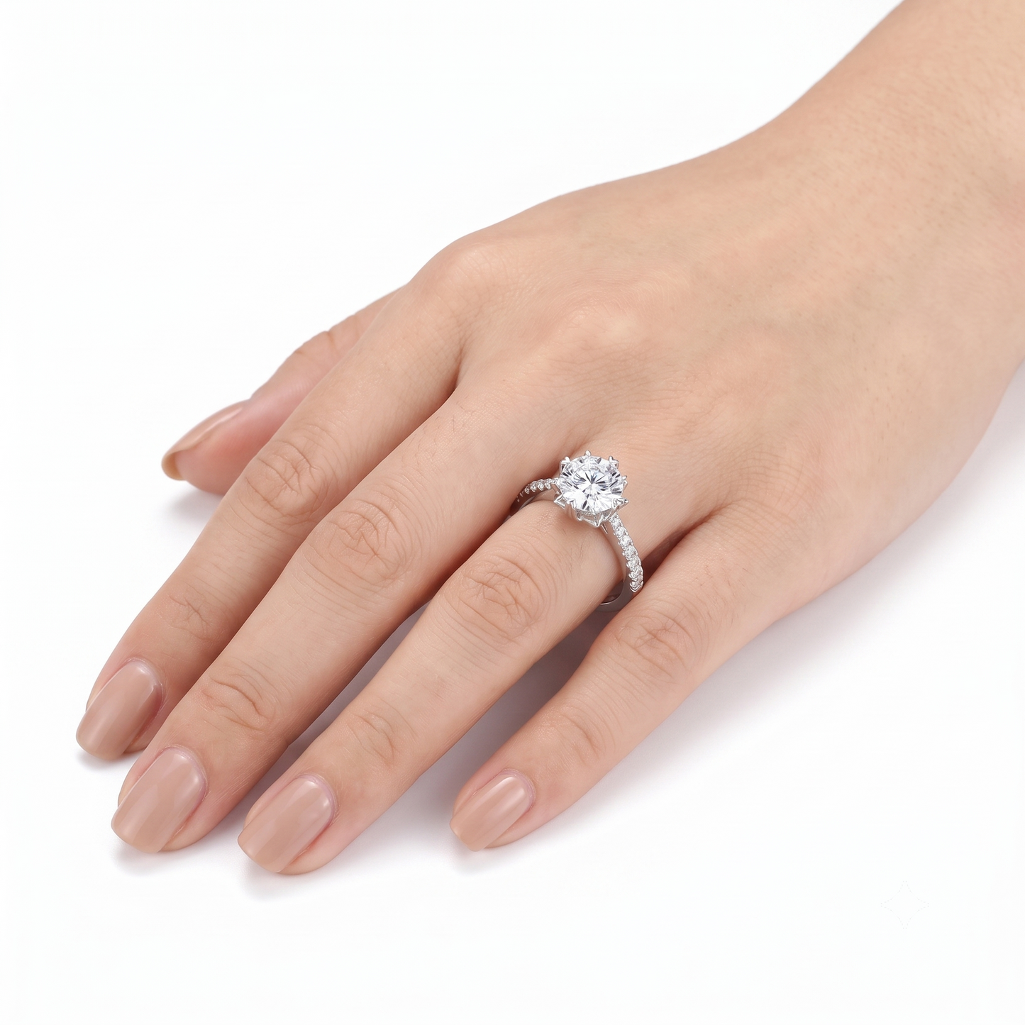 Classy Engagement Ring - 14k White Gold Moissanite Ring 1ct Center Stone