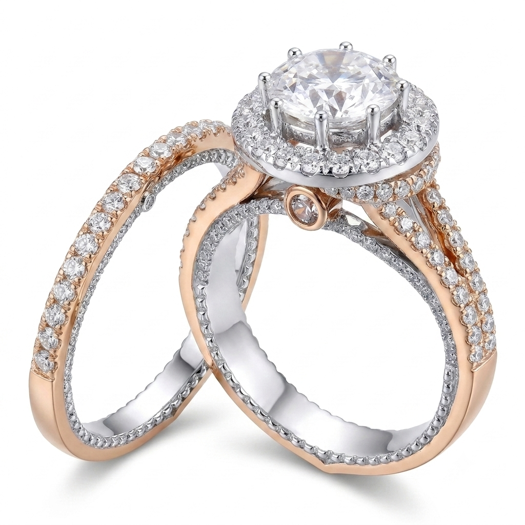 14k White & Yellow Gold Moissanite Wedding Set (Rings Can Be Bought Separately)