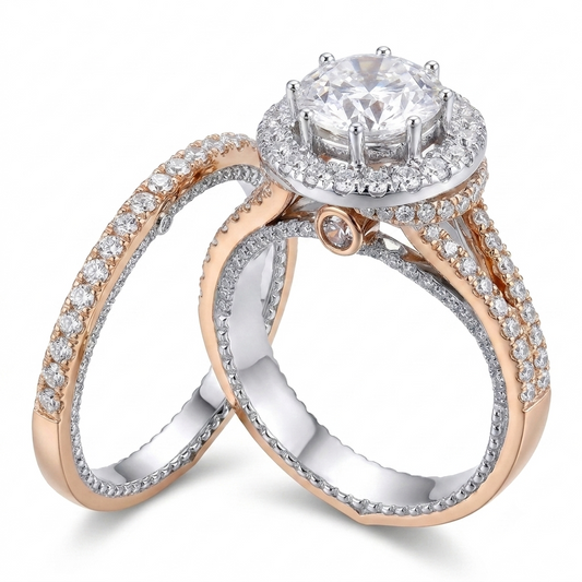 14k White & Yellow Gold Moissanite Wedding Set (Rings Can Be Bought Separately)