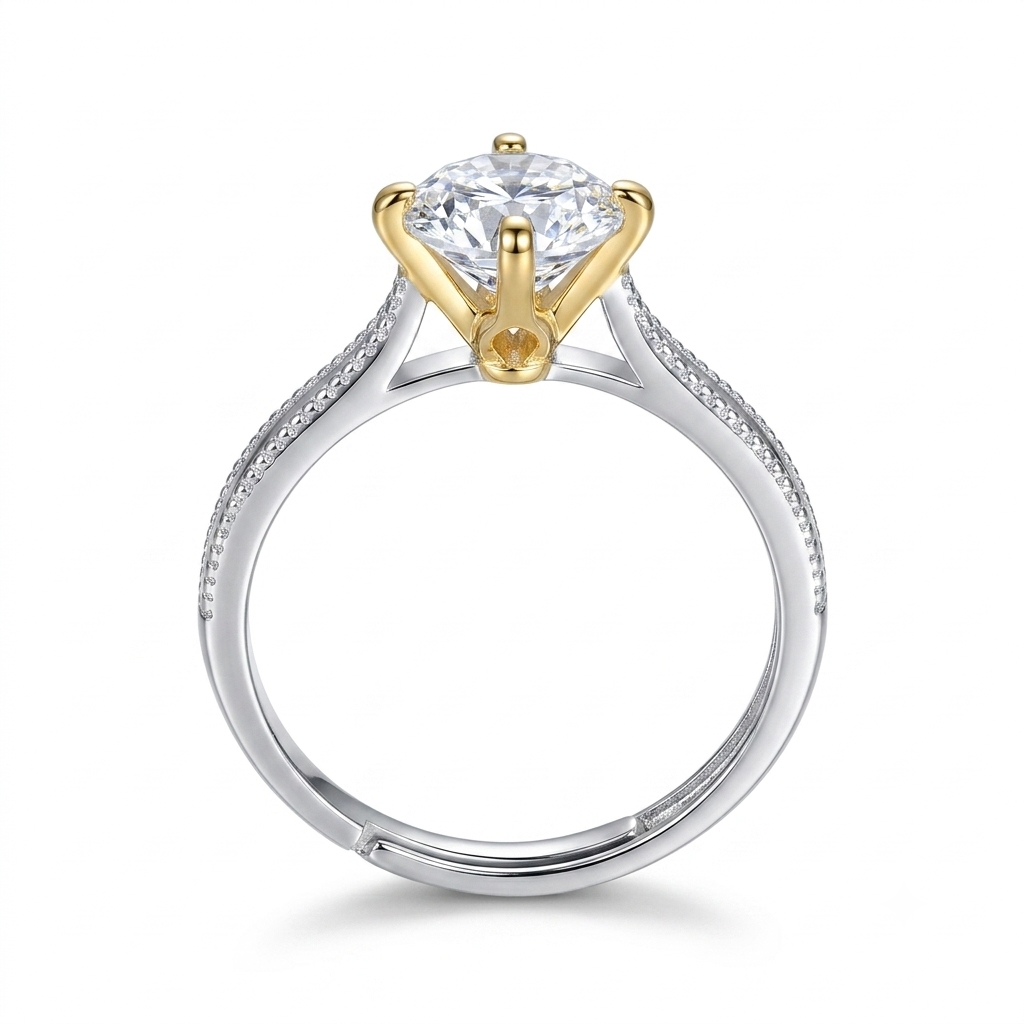 Resizable Gold Plated Silver Solitaire Unique Engagement Rings Moissanite 1ct