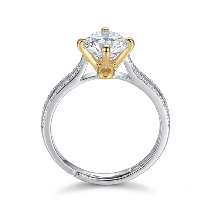 Resizable Gold Plated Silver Solitaire Unique Engagement Rings Moissanite 1ct